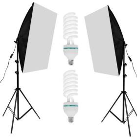 Softbox Set Επαγγελματικό σετ φωτισμού φωτογράφισης με 2 τρίποδα φώτα, 2 λαμπτήρες 275W και θήκες μεταφοράς