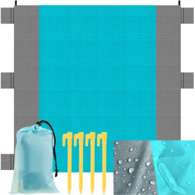 Αδιάβροχη Κουβέρτα Πικνίκ, Γκρι-Μπλε, Πολυεστέρας, 208 x 208 cm, με Τσάντα και 4 Πασσάλους